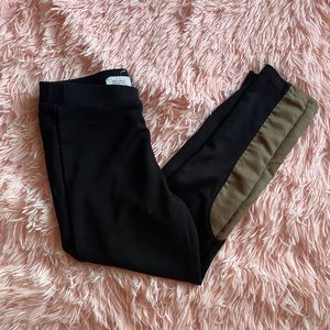 Girls black leggings with suede detail